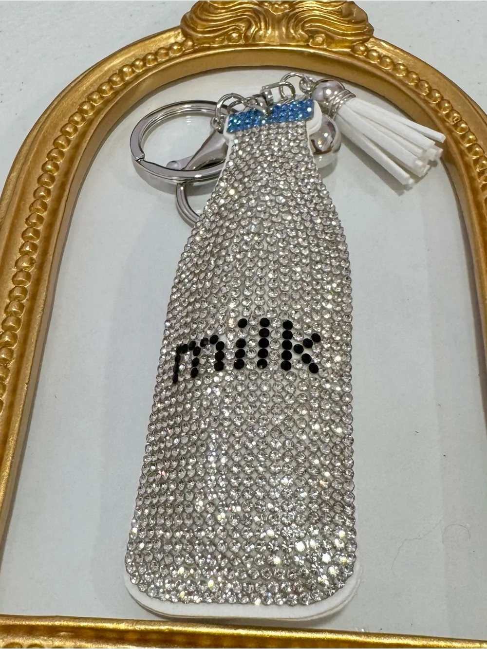 New Rhinestone Milk Bottle Keychain